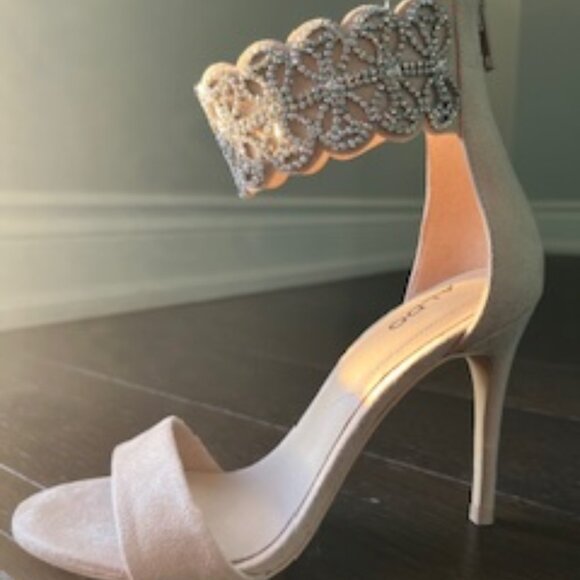 Aldo High Heel Shoes with Rhinestone Ankle Strap - Nude Colour -Size 5 - Picture 6 of 9
